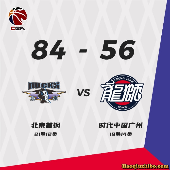北京首钢队以84-56击败了广州