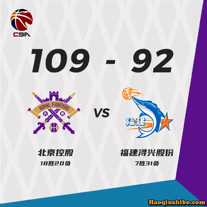 北控男篮以109-92战胜福建
